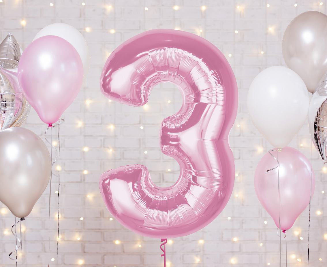 Foil balloon B&C Number 3, light pink, 92 cm