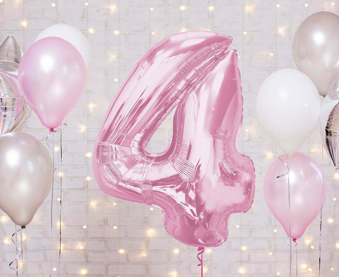 Foil balloon B&C Number 4, light pink, 92 cm