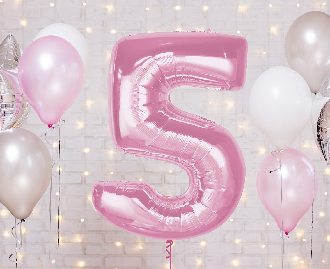 Foil balloon B&C Number 5, light pink, 92 cm