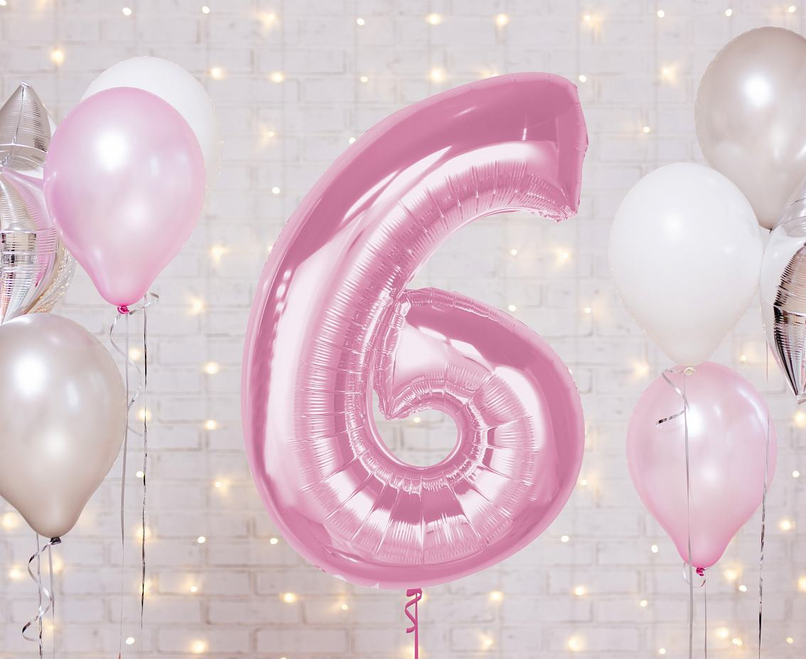 Foil balloon B&C Number 6, light pink, 92 cm