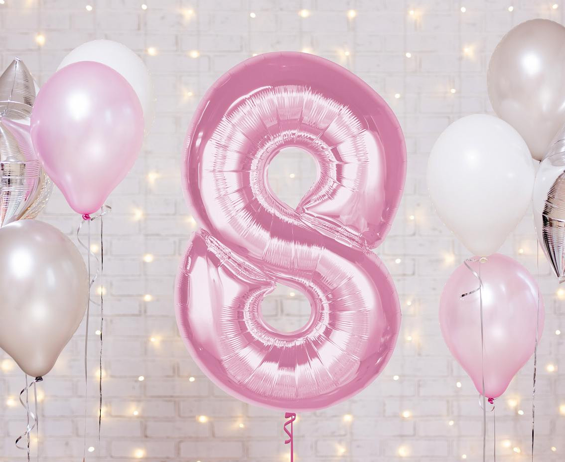 Foil balloon B&C Number 8, light pink, 92 cm