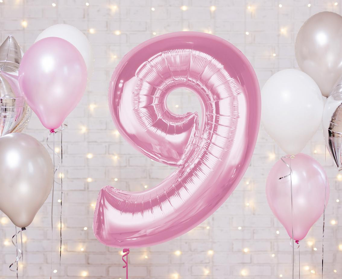 Foil balloon B&C Number 9, light pink, 92 cm