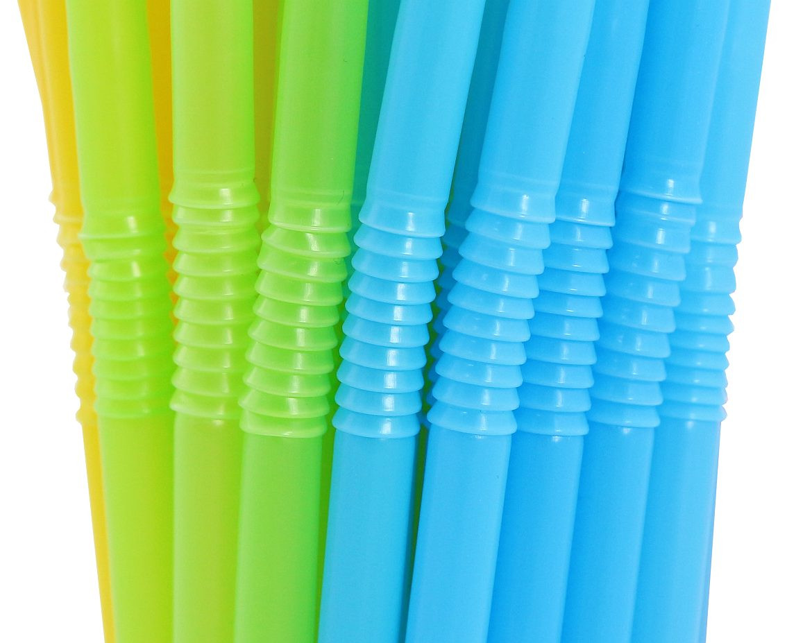 Reusable plastic straws (flexible), mix color 5x210mm/ 50 pcs
