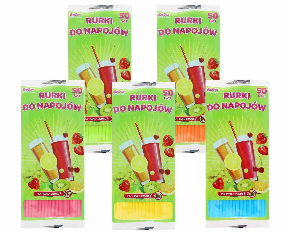 Reusable plastic straws (flexible), mix color 5x210mm/ 50 pcs