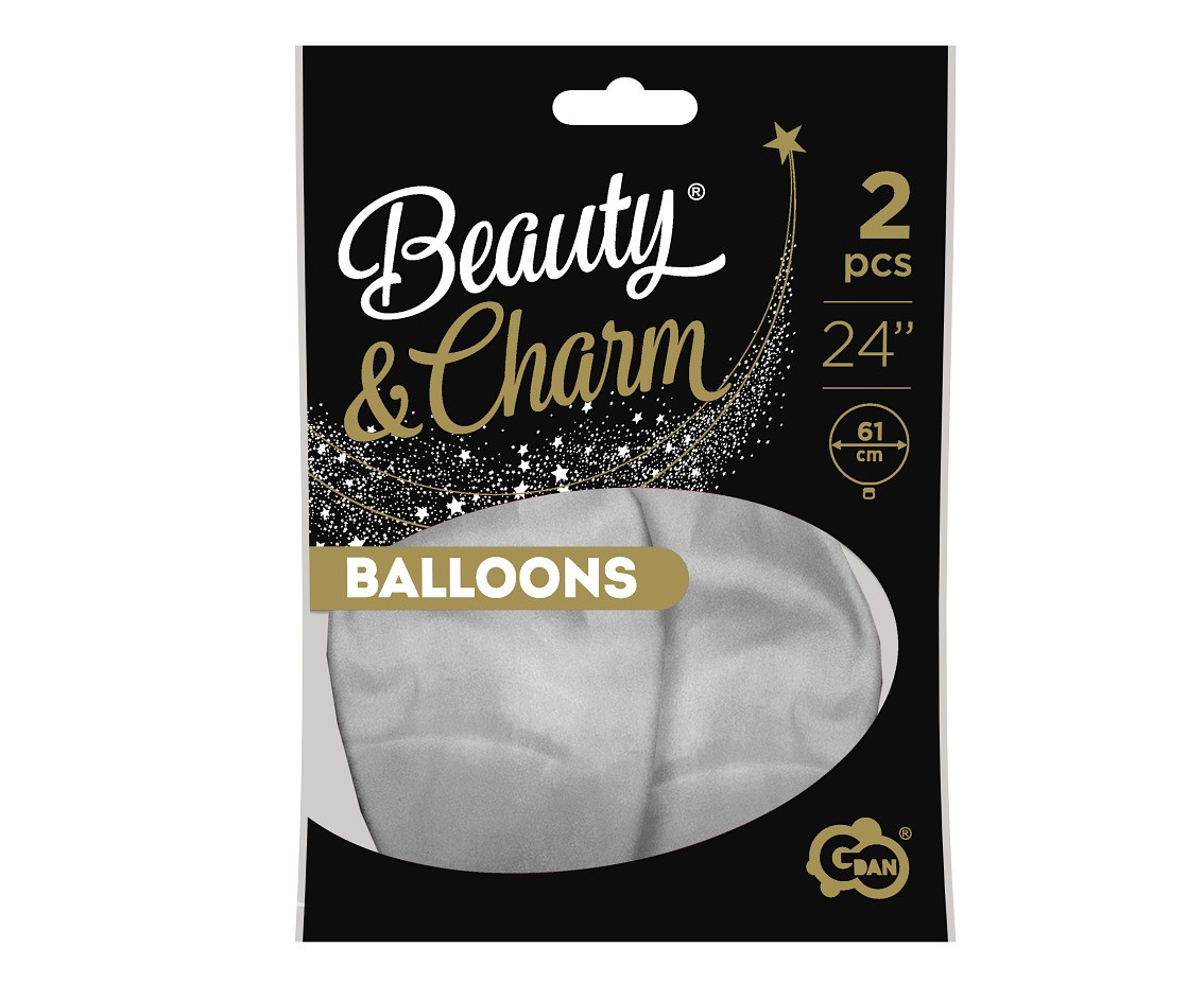 Balloons B&C 24", metallic platinum, 2pcs