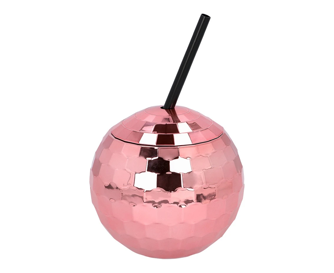 Disco ball cup with straw rose gold 650ml