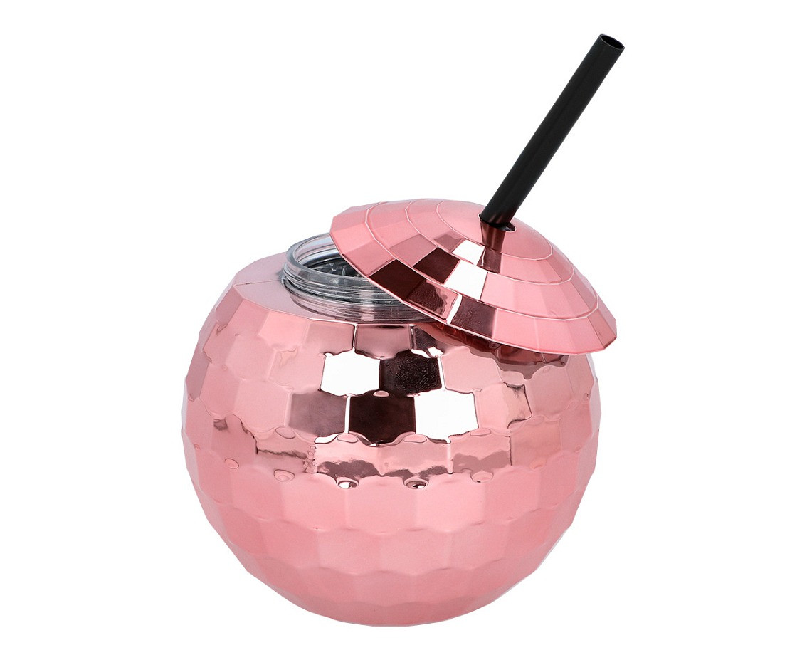 Disco ball cup with straw rose gold 650ml
