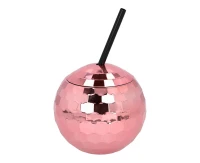Disco ball cup with straw rose gold 650ml