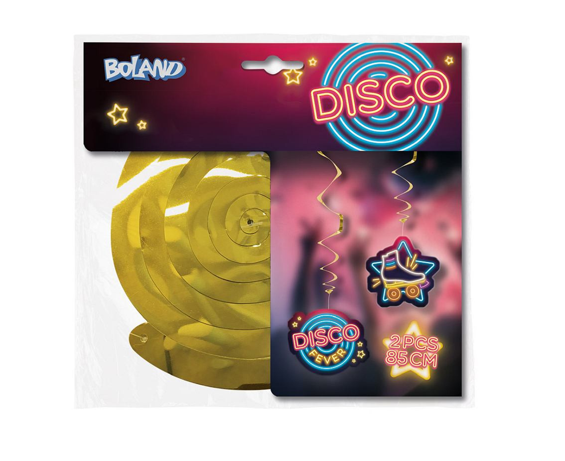 Set 2 Decoration swirls 'Disco fever' double sided (85 cm)