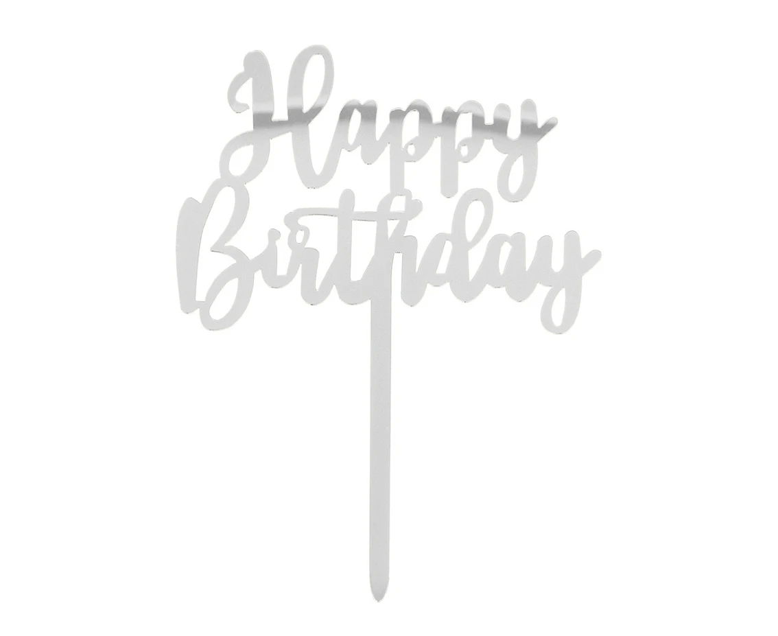 Cake topper 'Happy Birthday' silver (15.5 x 11 cm)