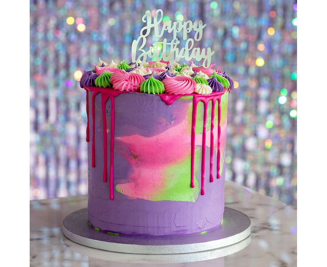 Cake topper 'Happy Birthday' silver (15.5 x 11 cm)