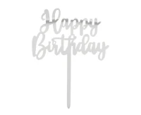 Cake topper 'Happy Birthday' silver (15.5 x 11 cm)