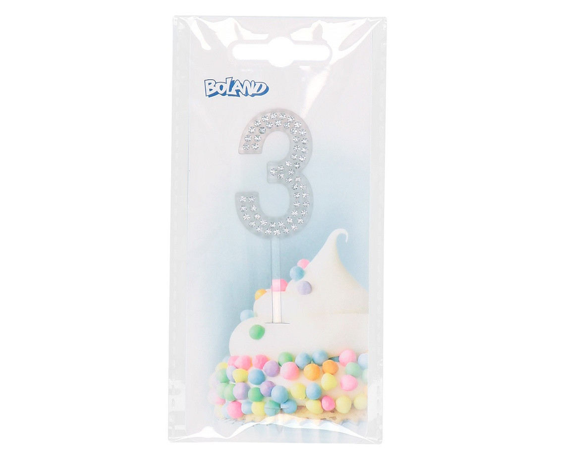 Diamond cake topper '3' (2.5 x 10.5 cm)