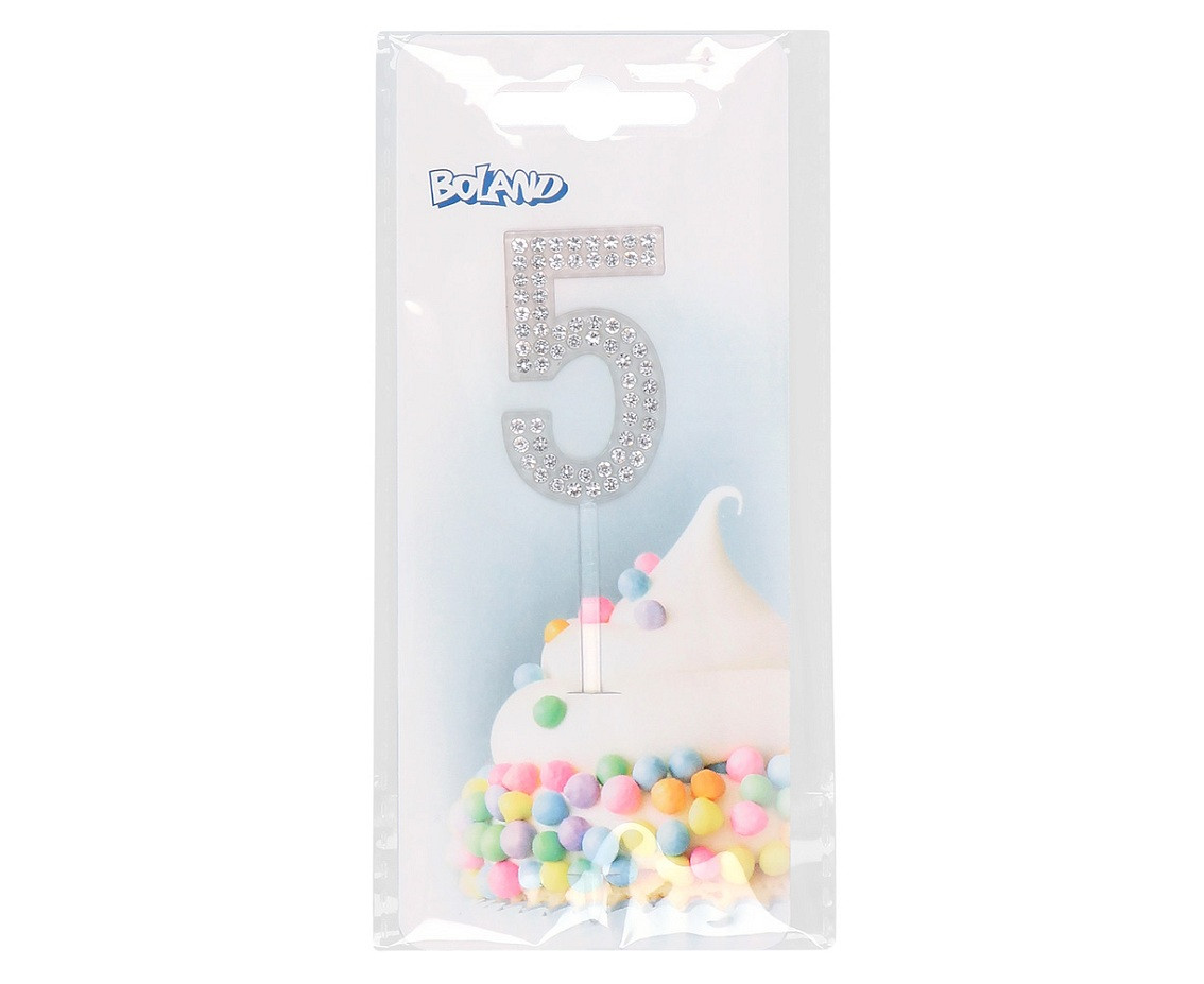 Diamond cake topper '5' (2.5 x 10.5 cm)