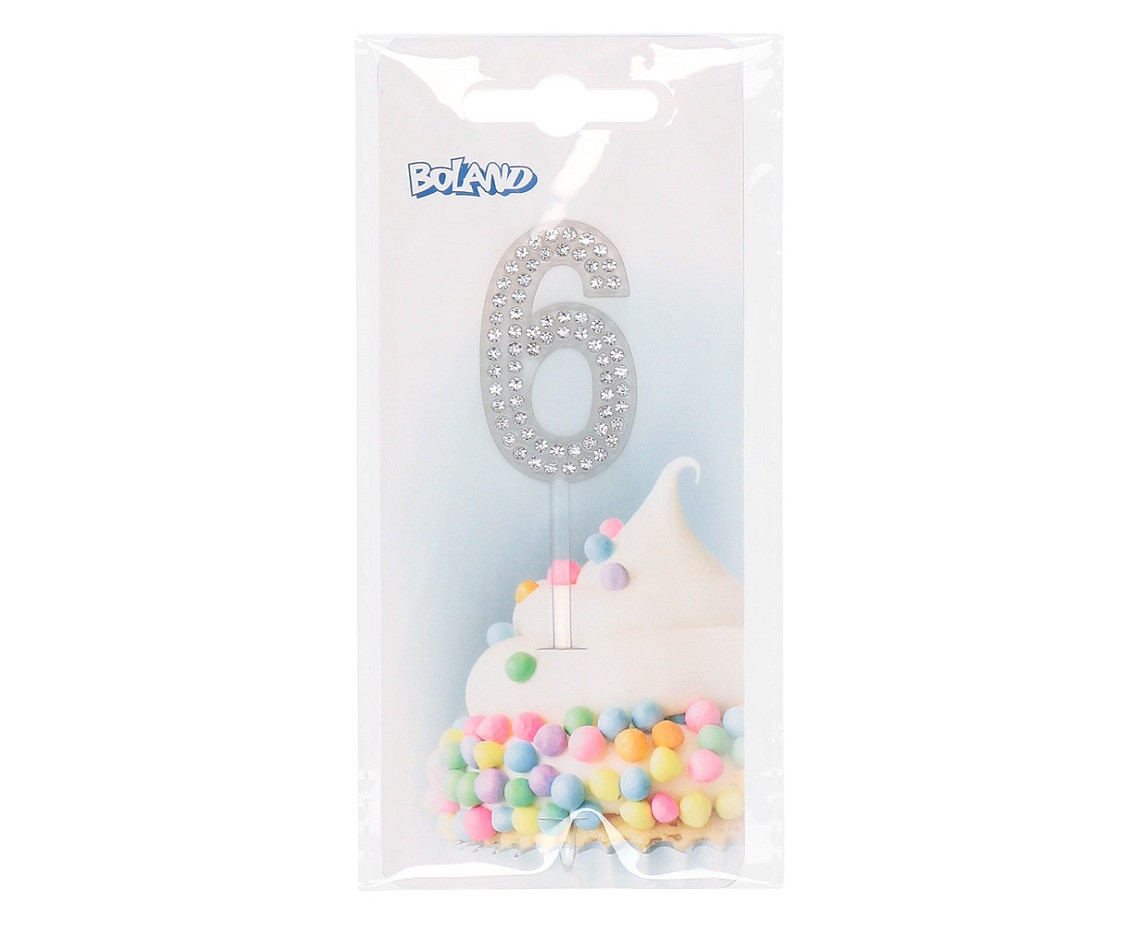 Diamond cake topper '6' (2.5 x 10.5 cm)