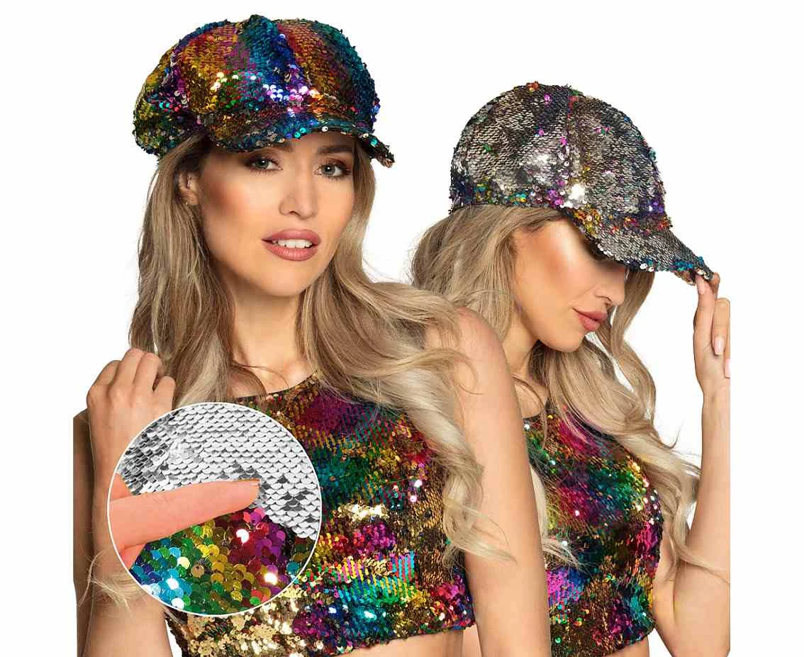 Cap Rainbow switch (reversible sequins rainbow/silver)