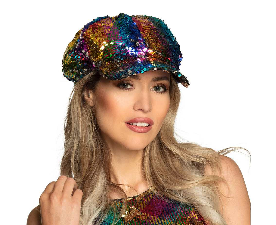 Cap Rainbow switch (reversible sequins rainbow/silver)