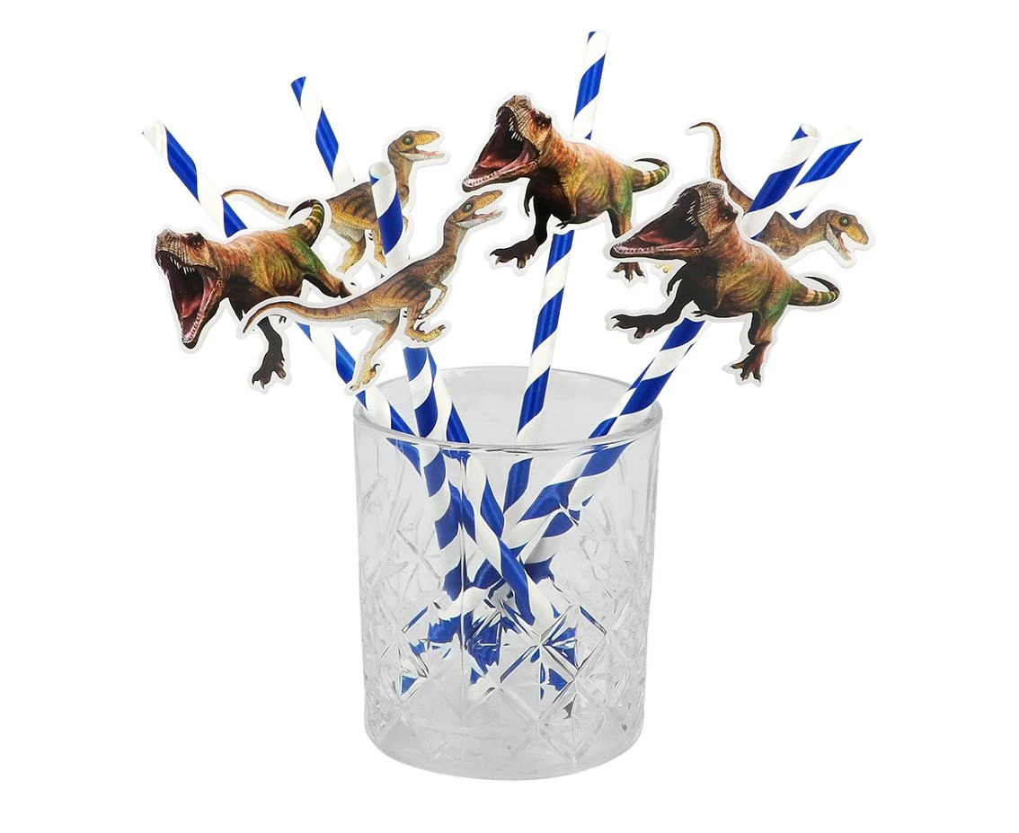 Paper straws T-Rex 2 colours (20 cm), 6 pcs.
