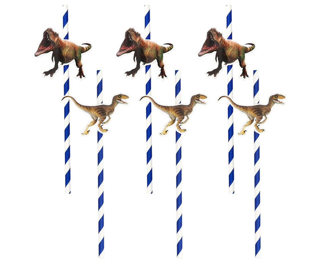 Paper straws T-Rex 2 colours (20 cm), 6 pcs.