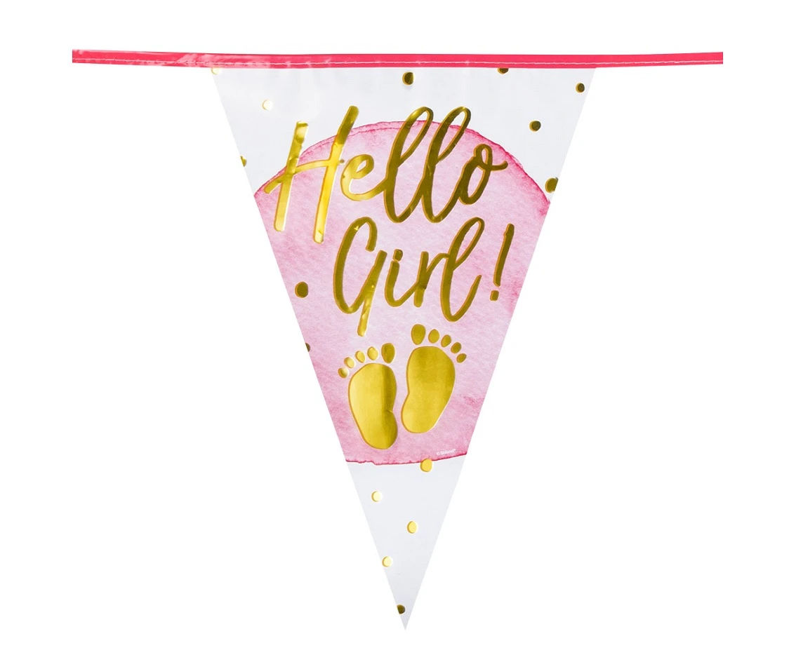 Foil bunting 'Hello Girl!' (30 x 20 cm)(6 m)