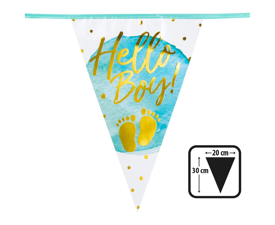 Foil bunting 'Hello Boy!' (30 x 20 cm),(6 m)
