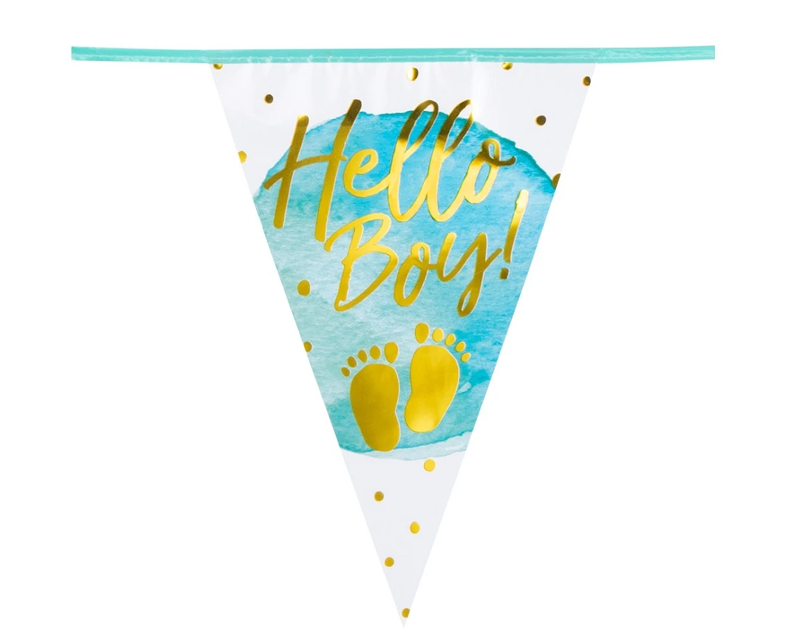 Foil bunting 'Hello Boy!' (30 x 20 cm),(6 m)