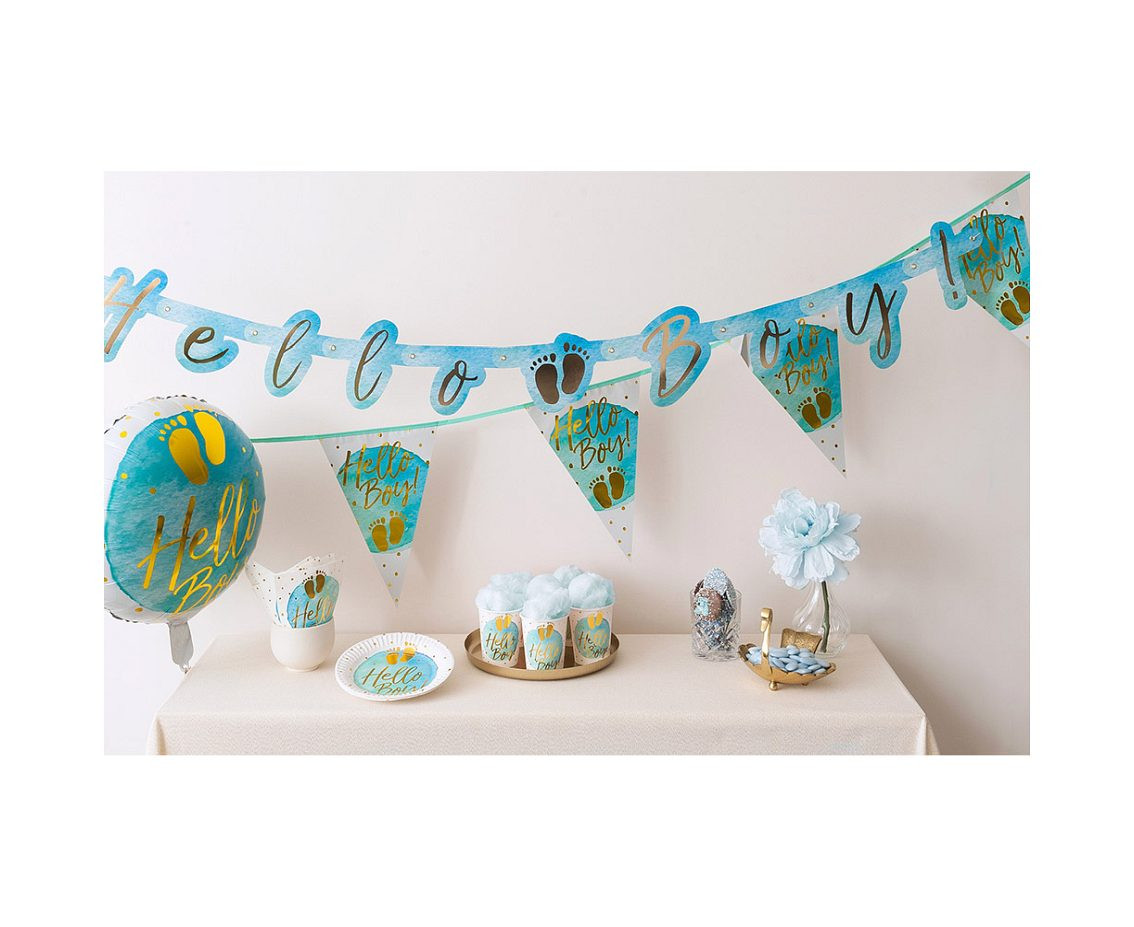 Foil bunting 'Hello Boy!' (30 x 20 cm),(6 m)