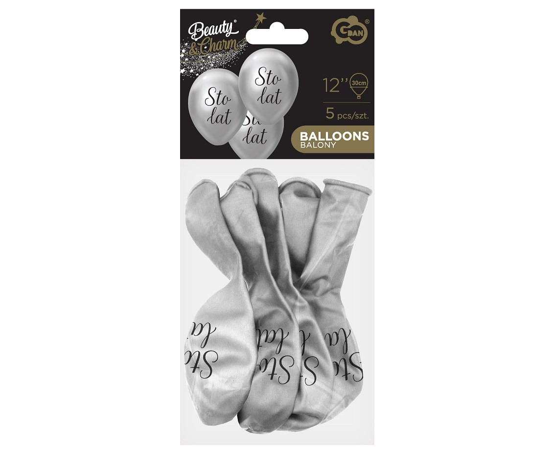 Balloons B&C 12", Sto Lat, platinum silver, 5pcs
