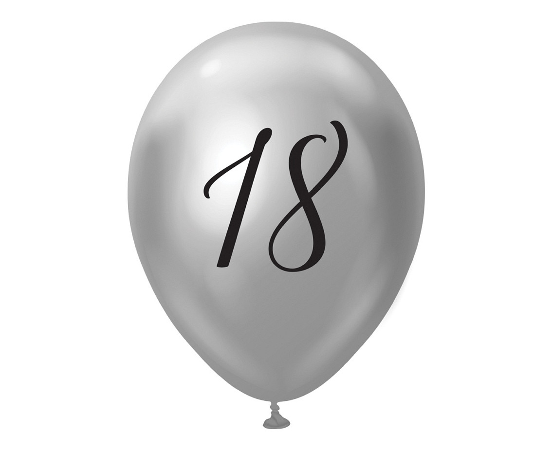 Balloons B&C 12",  18th birthday, platinum silver, 5pcs