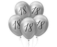 Balloons B&C 12",  18th birthday, platinum silver, 5pcs