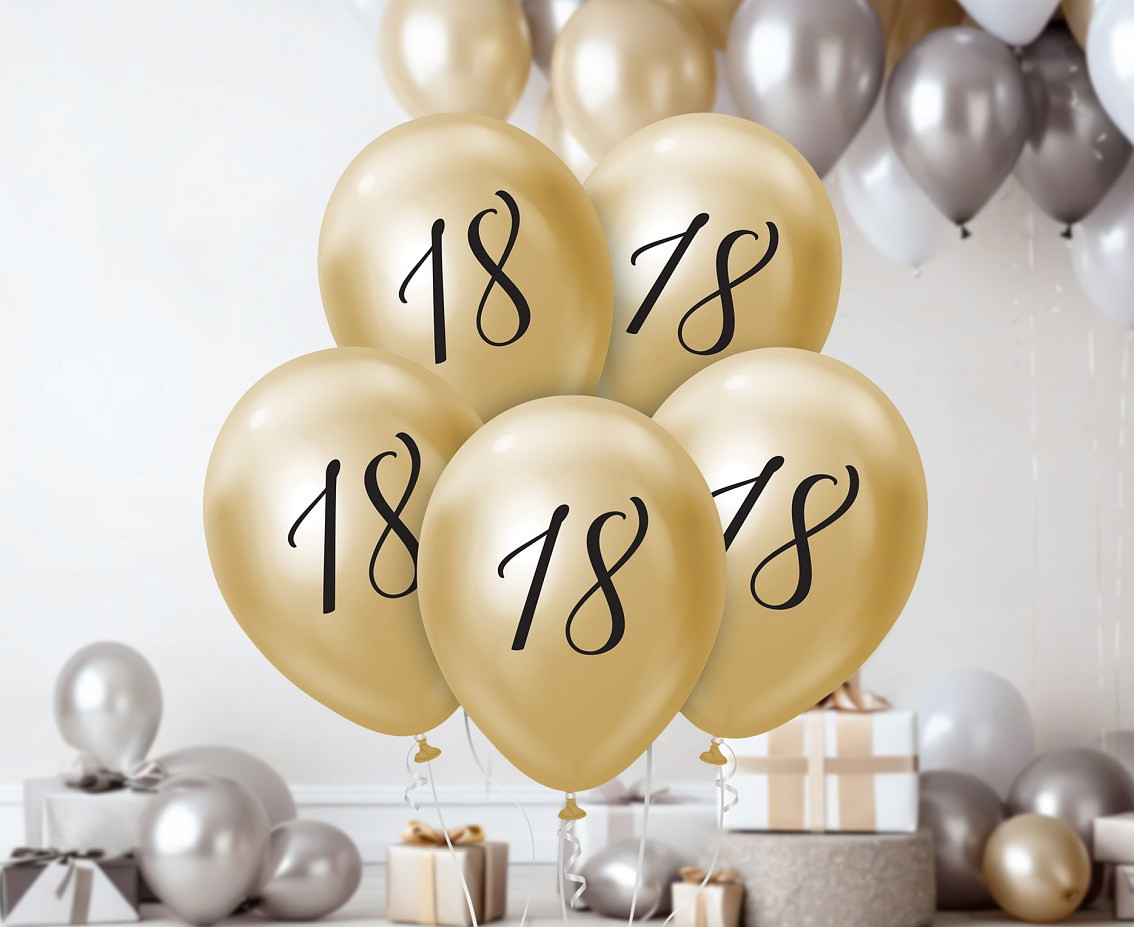 Balloons B&C 12",  18th birthday, platinum light gold, 5pcs