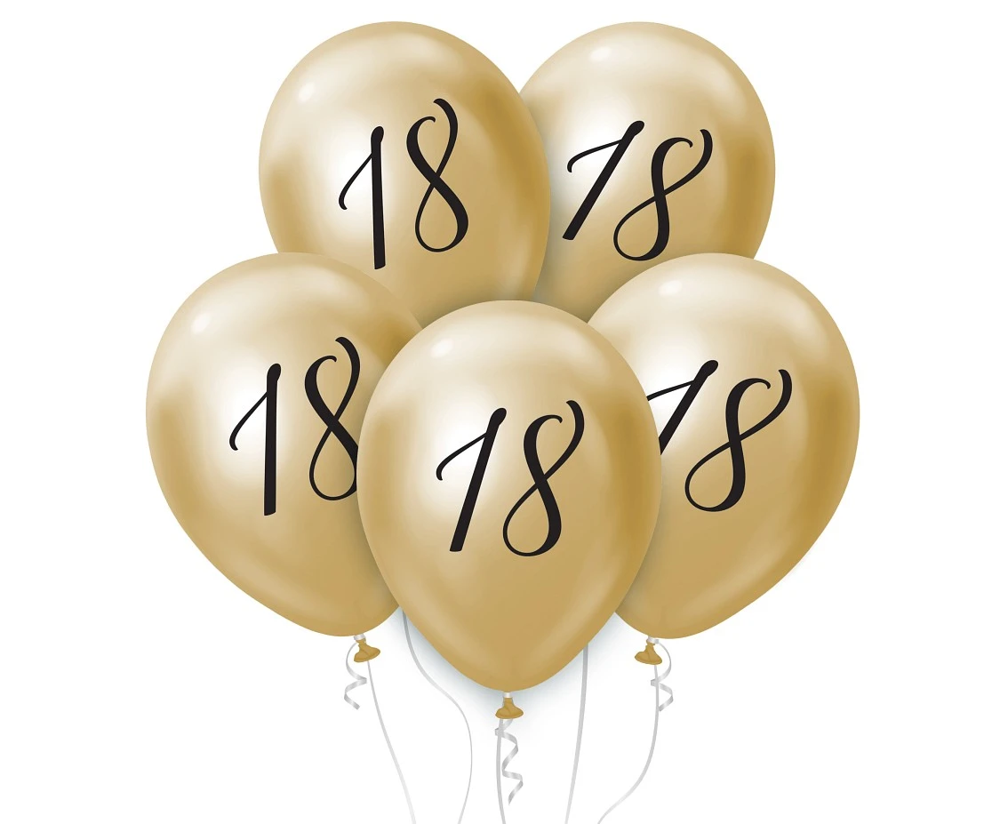 Balloons B&C 12",  18th birthday, platinum light gold, 5pcs