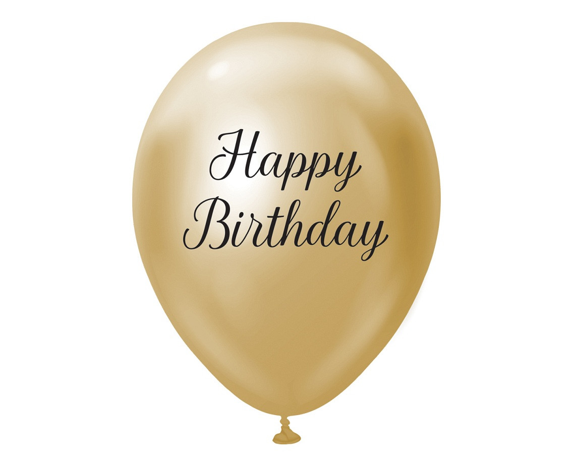 Balloons B&C 12", Happy Birthday platinum light gold, 5pcs