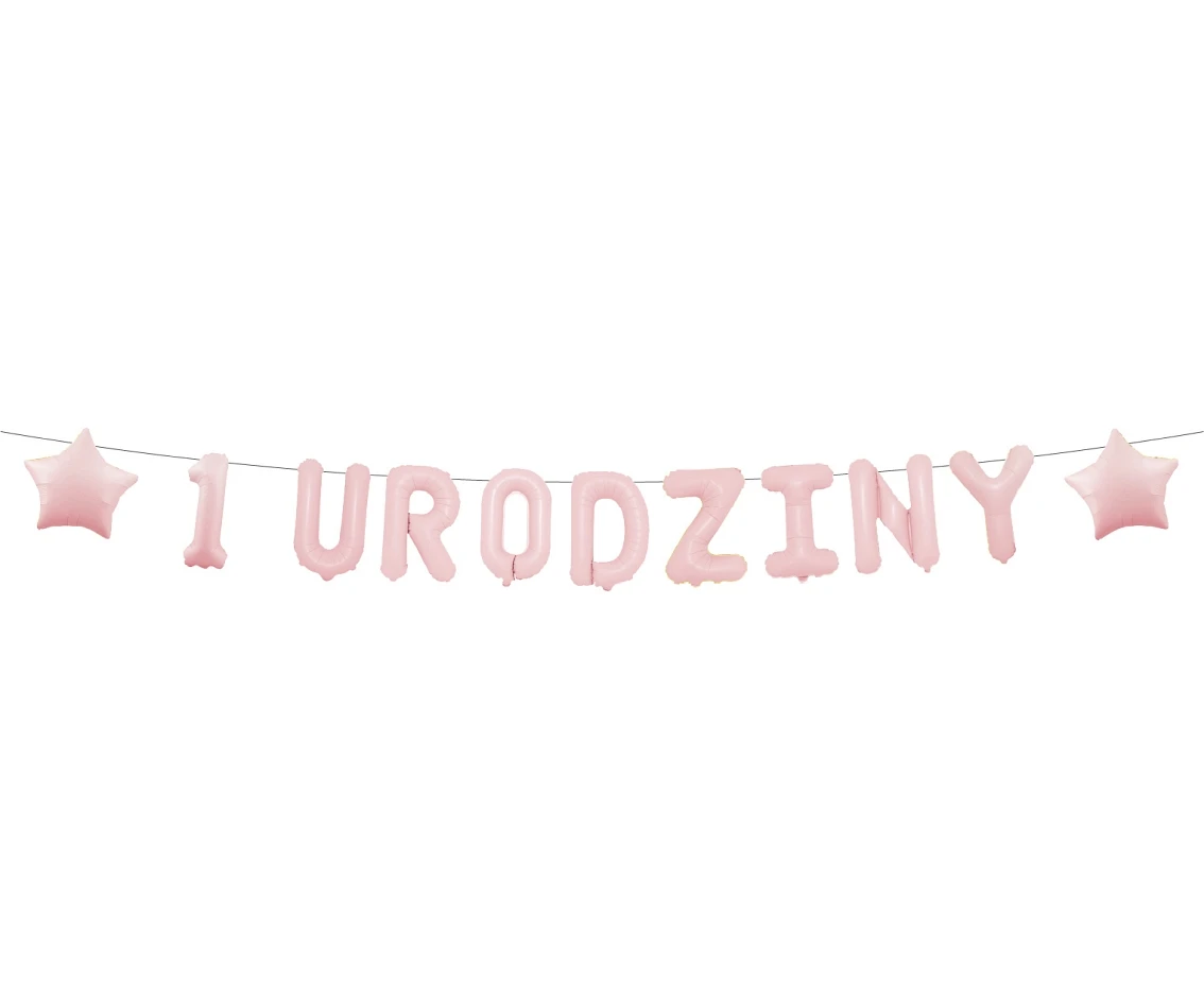 Paper garland  "1 URODZINY", pink, 1,5 m.