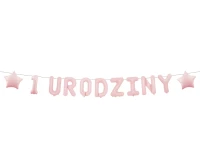 Paper garland  "1 URODZINY", pink, 1,5 m.