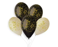 Balloons Gemar 13", premium helium marble black and latte, 5pcs EOL