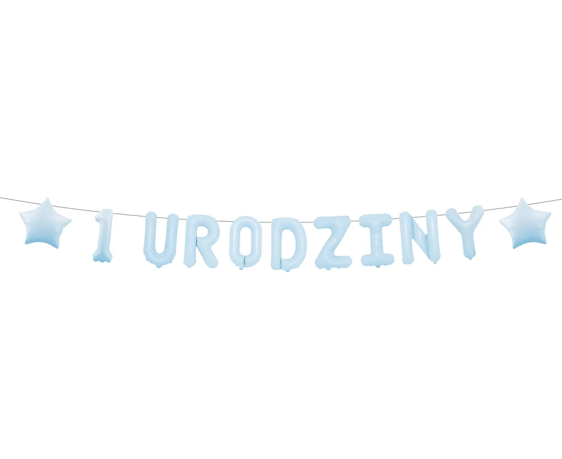 Paper garland  "1 URODZINY", blue, 1,5 m.