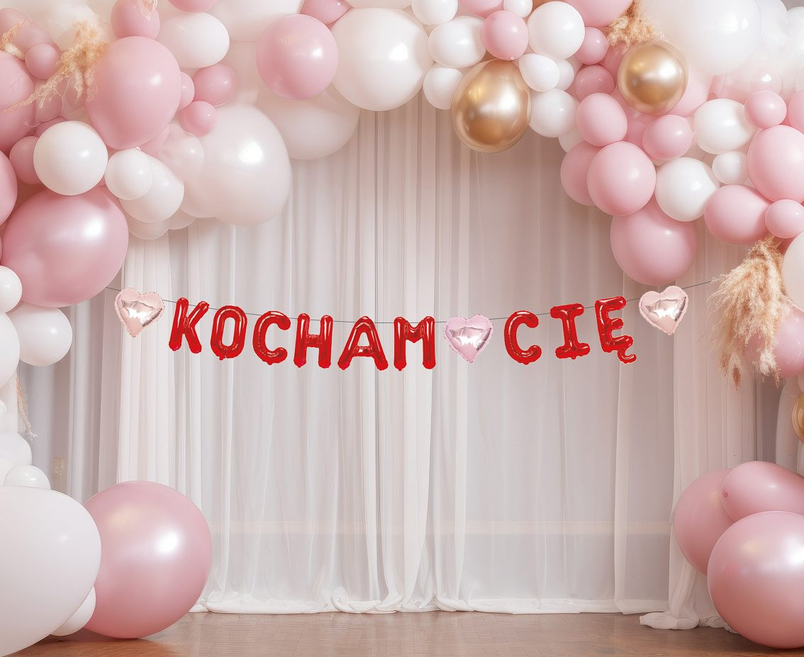 Paper garland "KOCHAM CIĘ", red , 1,8 m