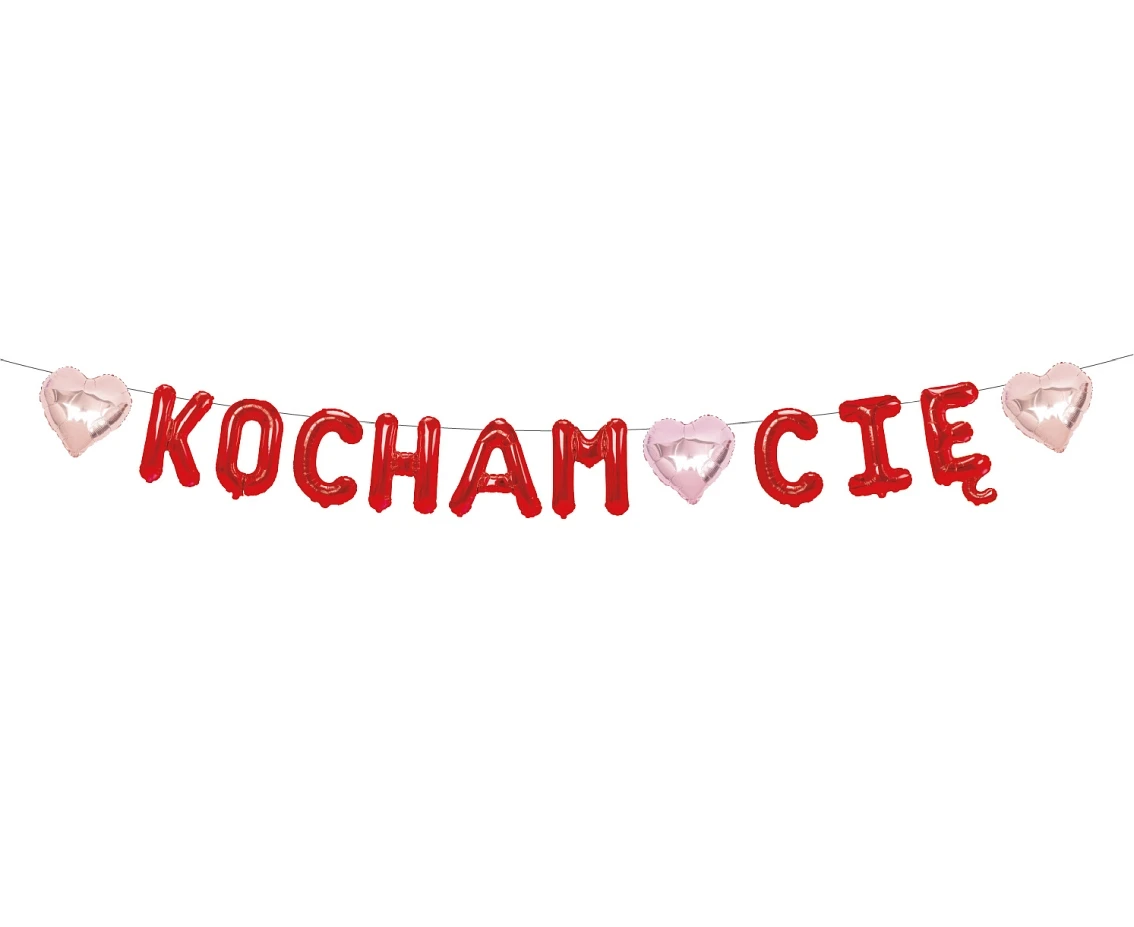 Paper garland "KOCHAM CIĘ", red , 1,8 m