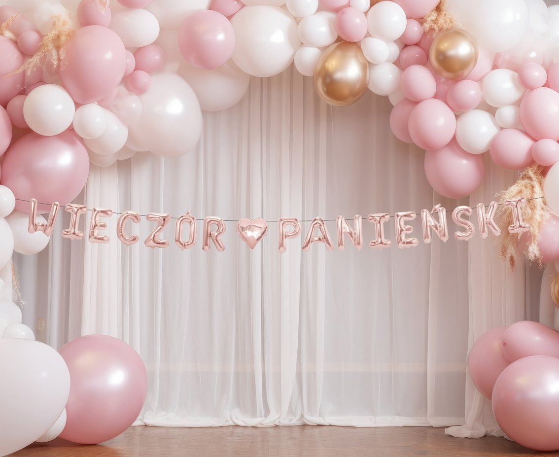 Paper garland "WIECZÓR PANIEŃSKI", pink , 2,1 m