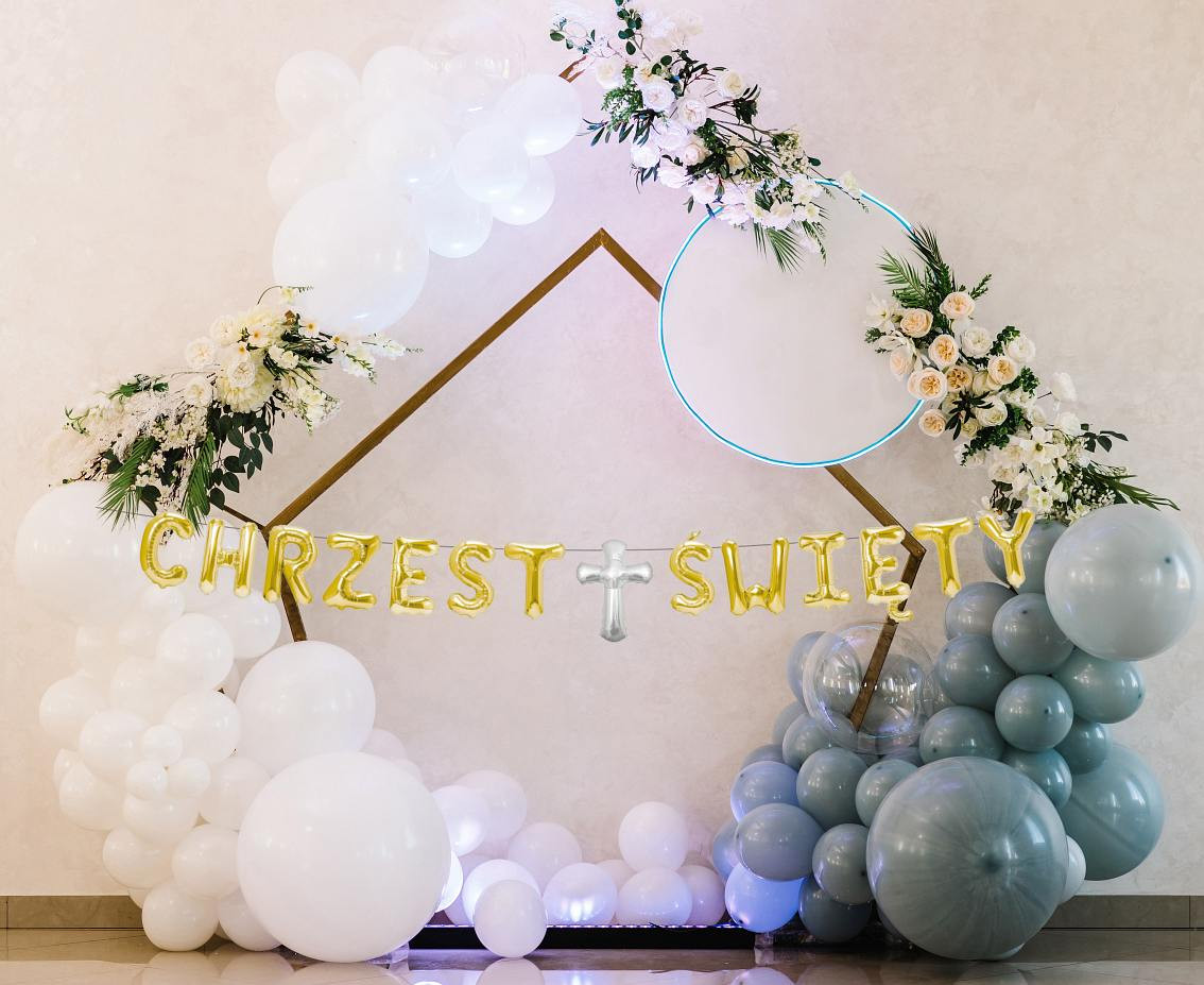 Paper garland "CHRZEST ŚWIĘTY", gold , 1,8 m