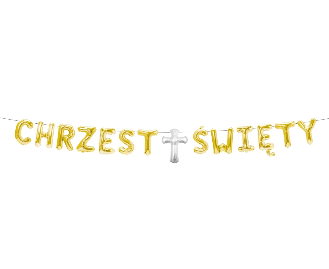Paper garland "CHRZEST ŚWIĘTY", gold , 1,8 m