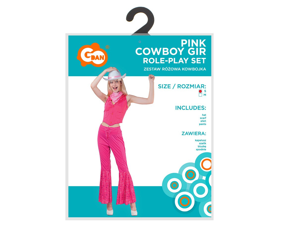 Role play-set for adult Pink Cowboy Girl (hat, scarf, shirt, pants), size S