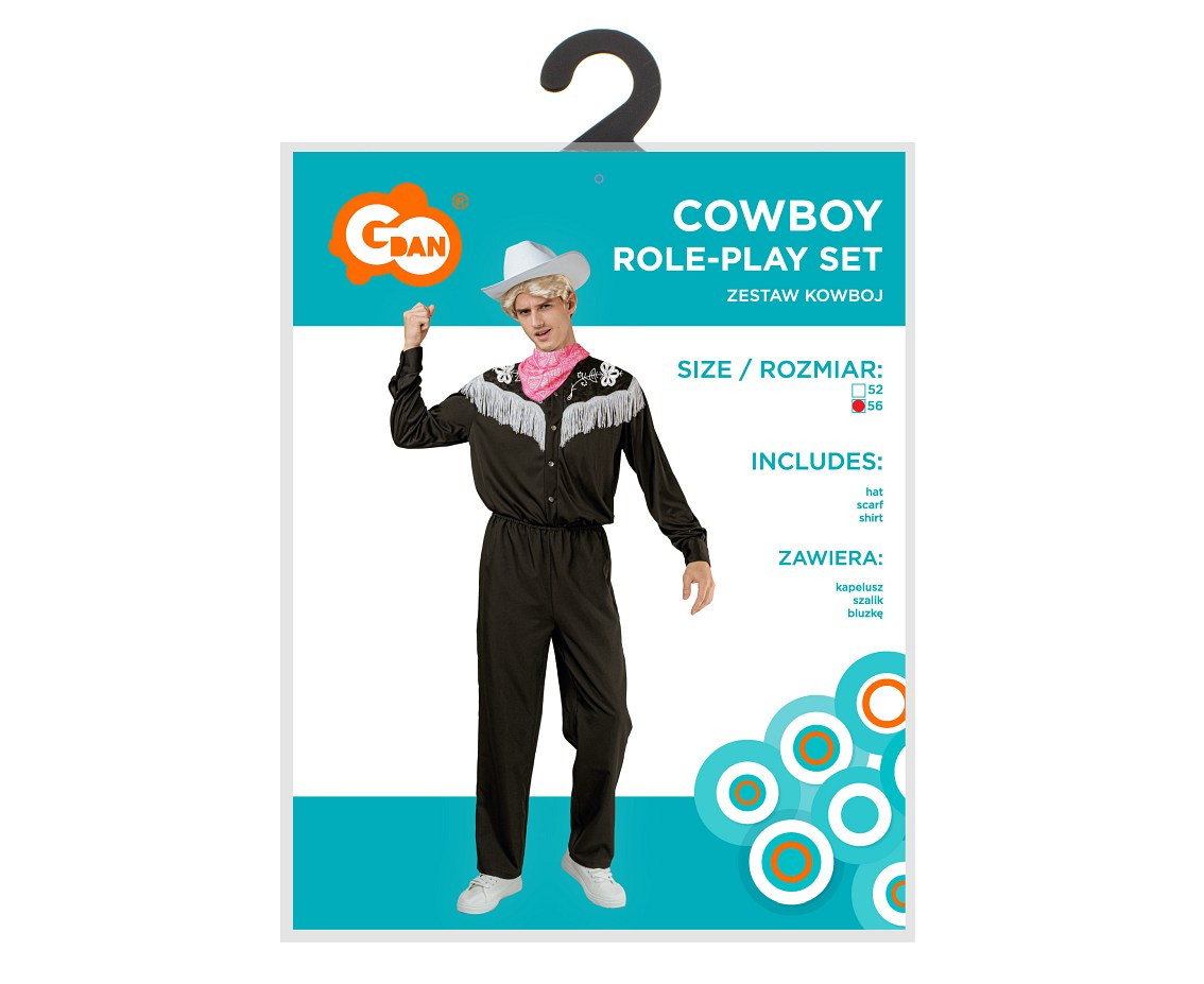 Role play-set for adult Cowboy (hat, scarf, shirt), size 52