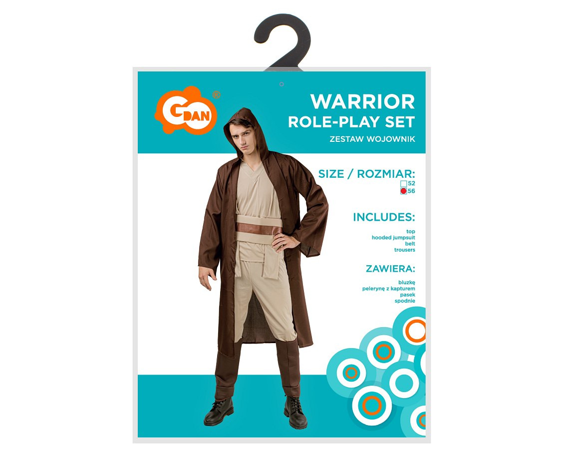 Role play-set for adult Warrior (top, hooded jumpsuit, belt, trousers), size 56