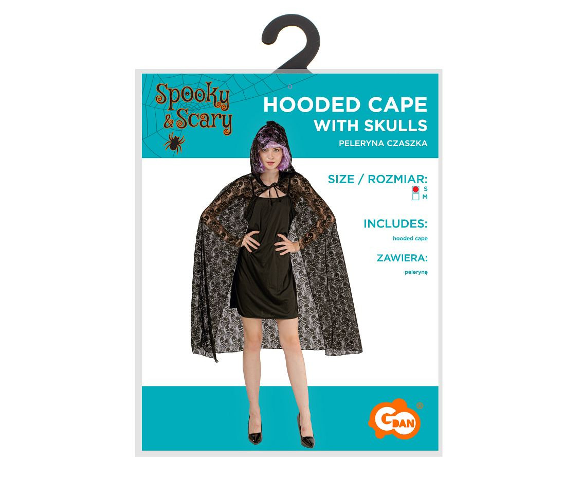 Hooded cape with skulls, size S