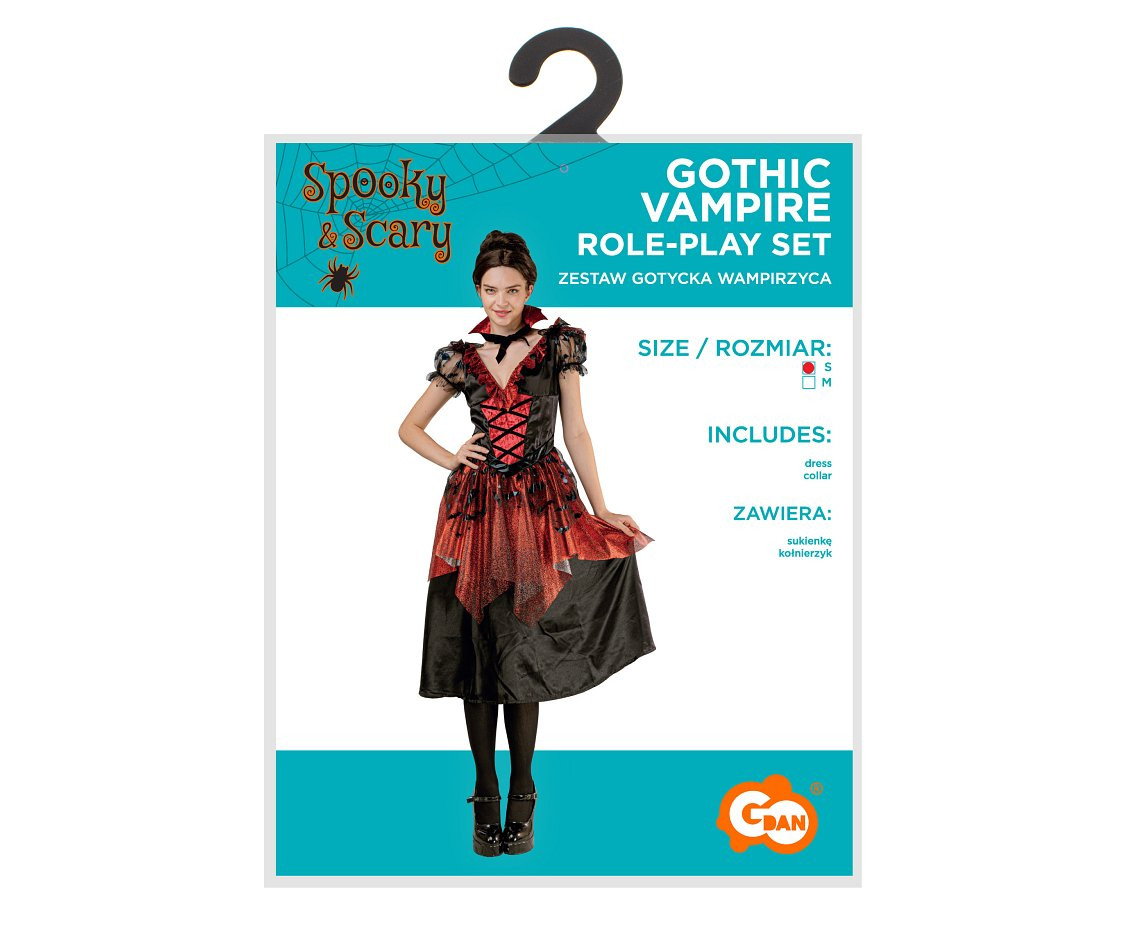 Role play-set for adult Gothic Vampire (dress, collar ), size S EOL
