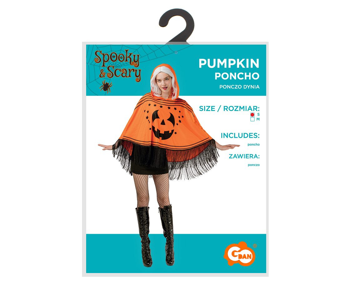 Hooded poncho for adult Pumpkin, size S