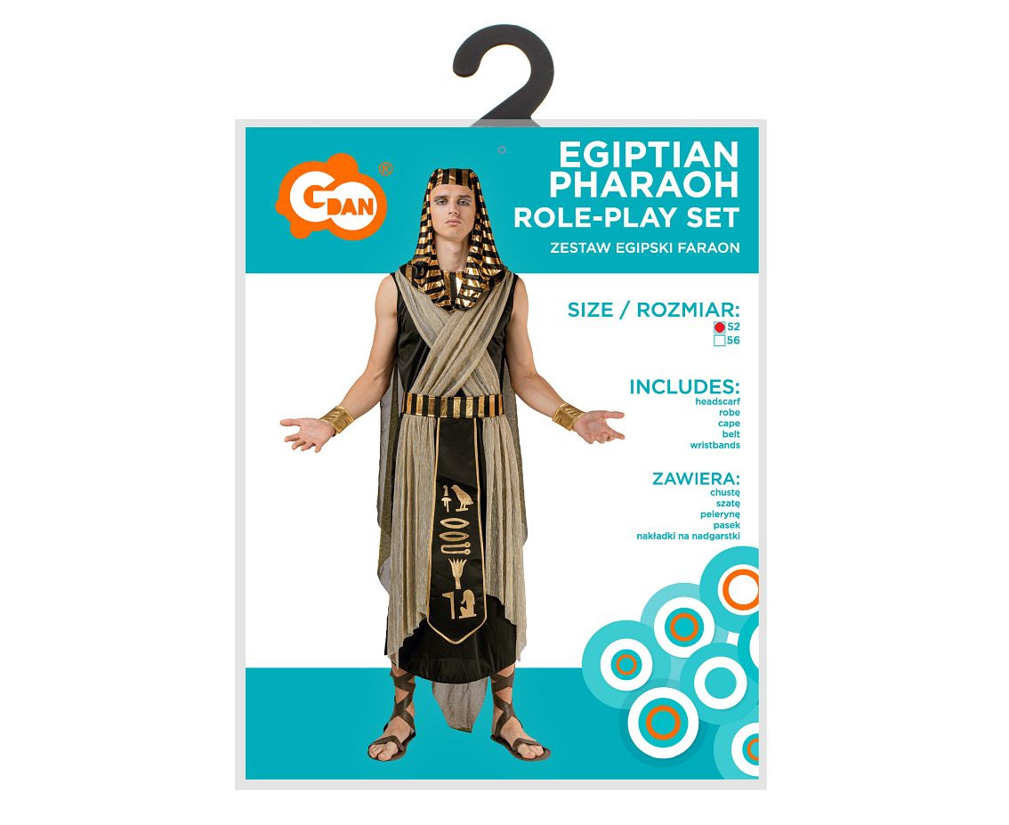 Role play-set for adult Egiptian Pharaoh (headscarf, robe, cape, belt, wristbands), size 52