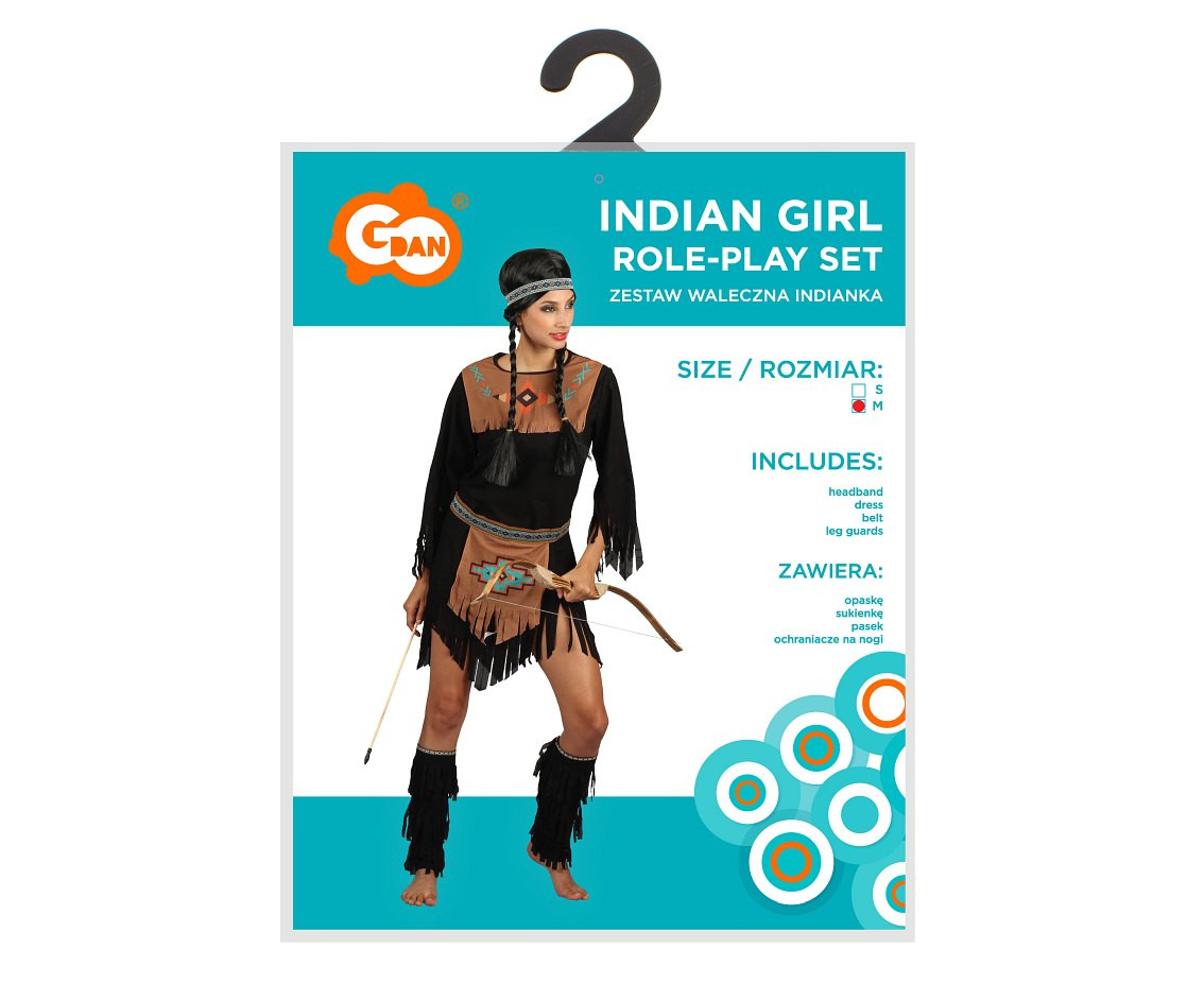 Role play-set for adult Indian Girl (headband, dress, belt, leg guards), size M